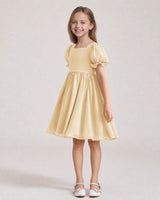 Champagne Chiffon A-line Flower Girl Dress Front View