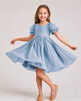 Dusty Blue Chiffon A-line Flower Girl Dress Front View