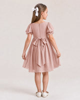 Dusty Rose Chiffon A-line Flower Girl Dress Back View