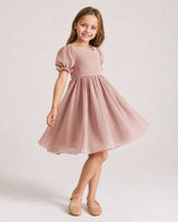 Dusty Rose Chiffon A-line Flower Girl Dress Front View