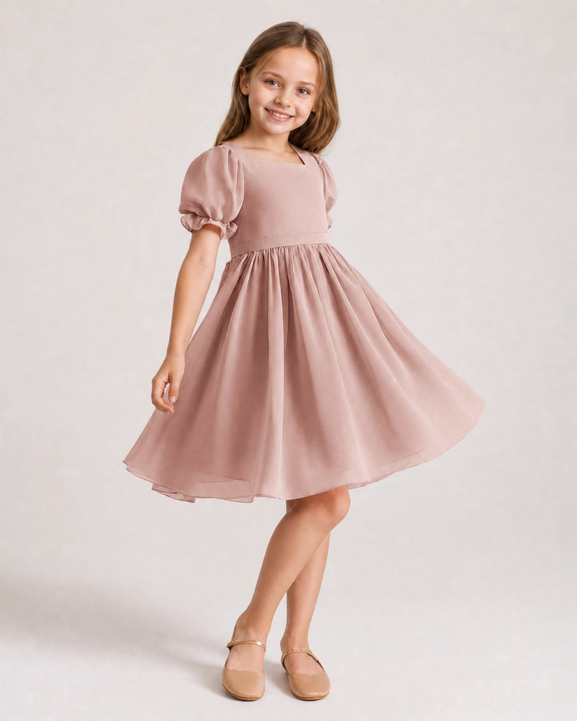 Dusty Rose Chiffon A-line Flower Girl Dress Front View