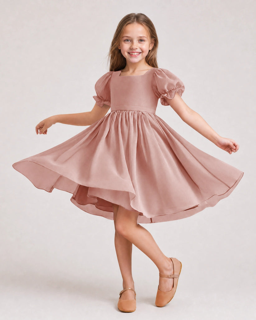 Dusty Rose Chiffon A-line Flower Girl Dress Front View