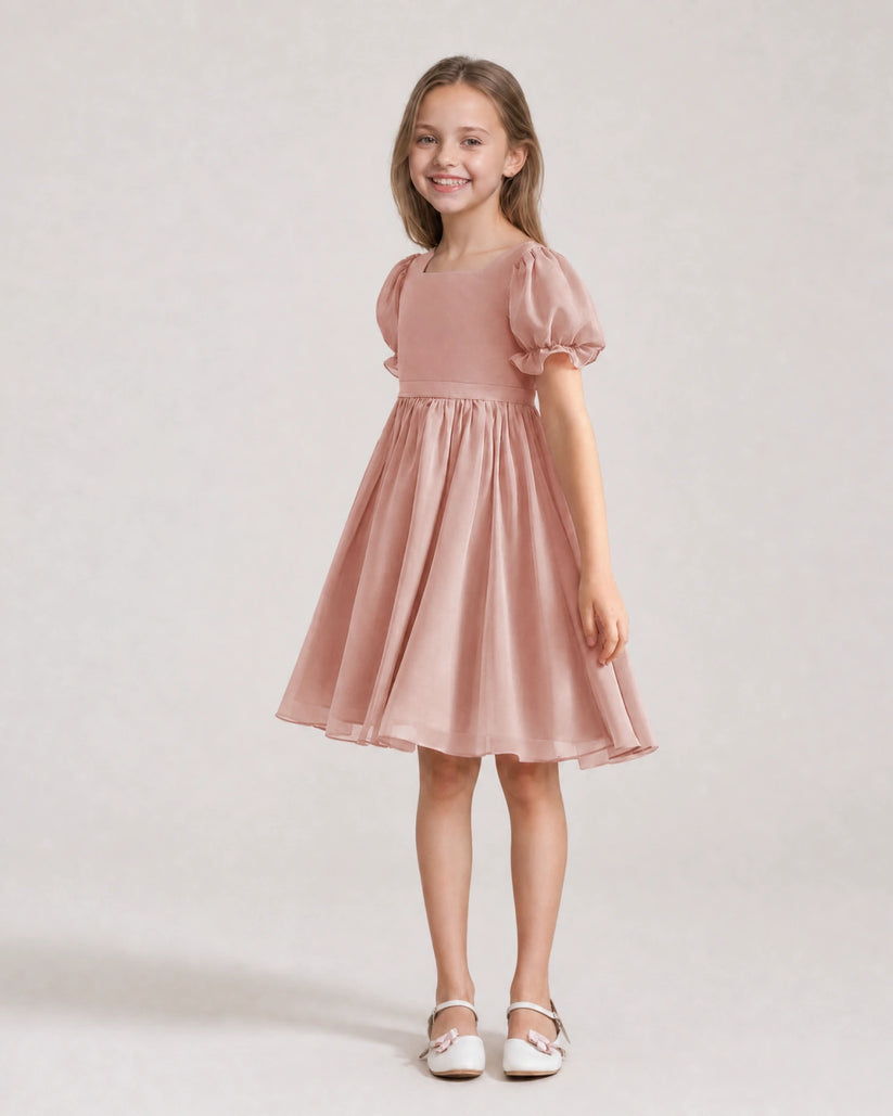 Dusty Rose Chiffon A-line Flower Girl Dress Front View