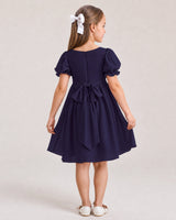 Navy Blue Chiffon A-line Flower Girl Dress Back View