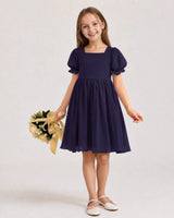 Navy Blue Chiffon A-line Flower Girl Dress Front View
