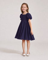 Navy Blue Chiffon A-line Flower Girl Dress Front View
