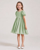 Sage Green Chiffon A-line Flower Girl Dress Front View