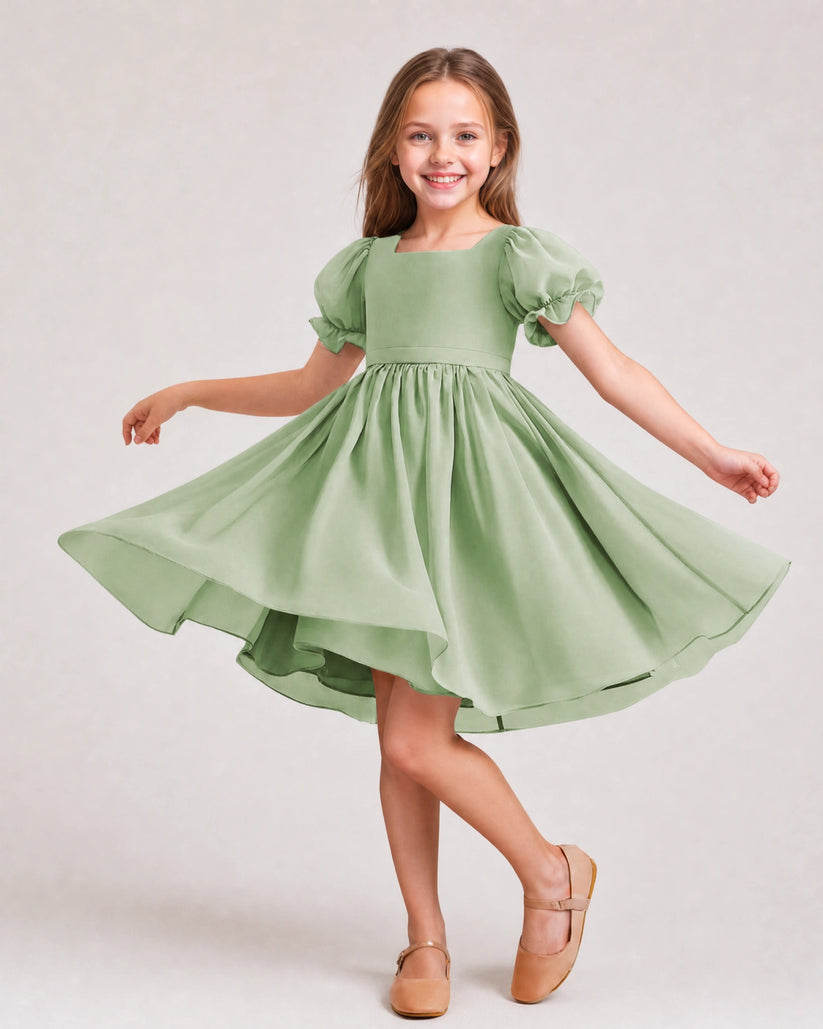 Sage Green Chiffon A-line Flower Girl Dress Front View