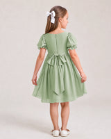 Sage Green Chiffon A-line Flower Girl Dress Back View