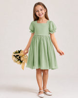 Sage Green Chiffon A-line Flower Girl Dress Front View