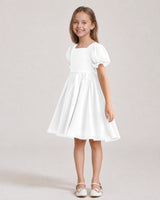 White Chiffon A-line Flower Girl Dress Front View