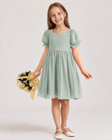 Eucalyptus Chiffon A-line Flower Girl Dress Front View
