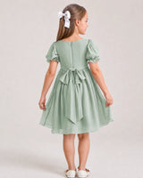 Eucalyptus Chiffon A-line Flower Girl Dress Back View