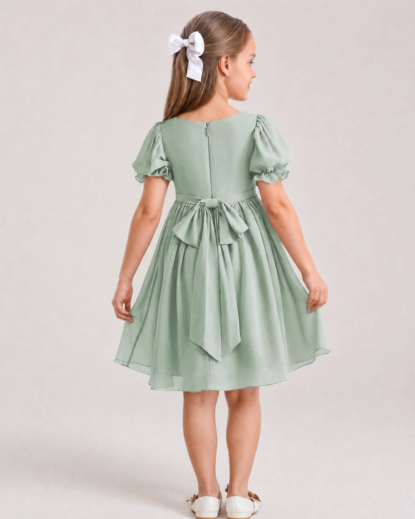 Agave Chiffon A-line Flower Girl Dress Back View