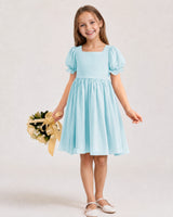 Baby Blue Chiffon A-line Flower Girl Dress Front View
