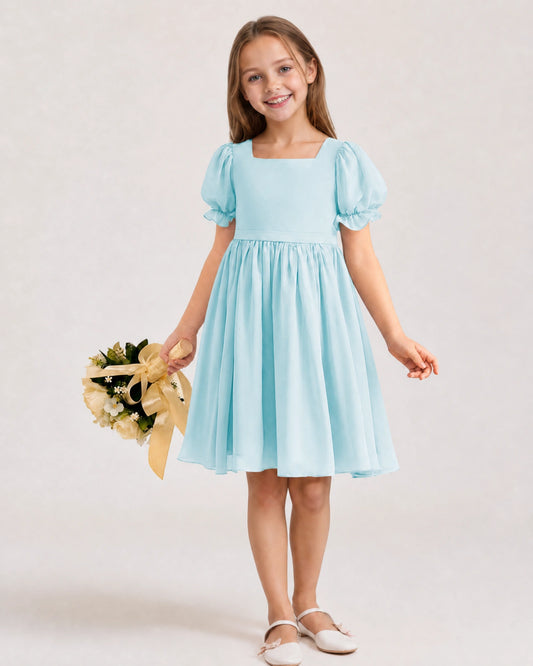 Baby Blue Chiffon A-line Flower Girl Dress Front View