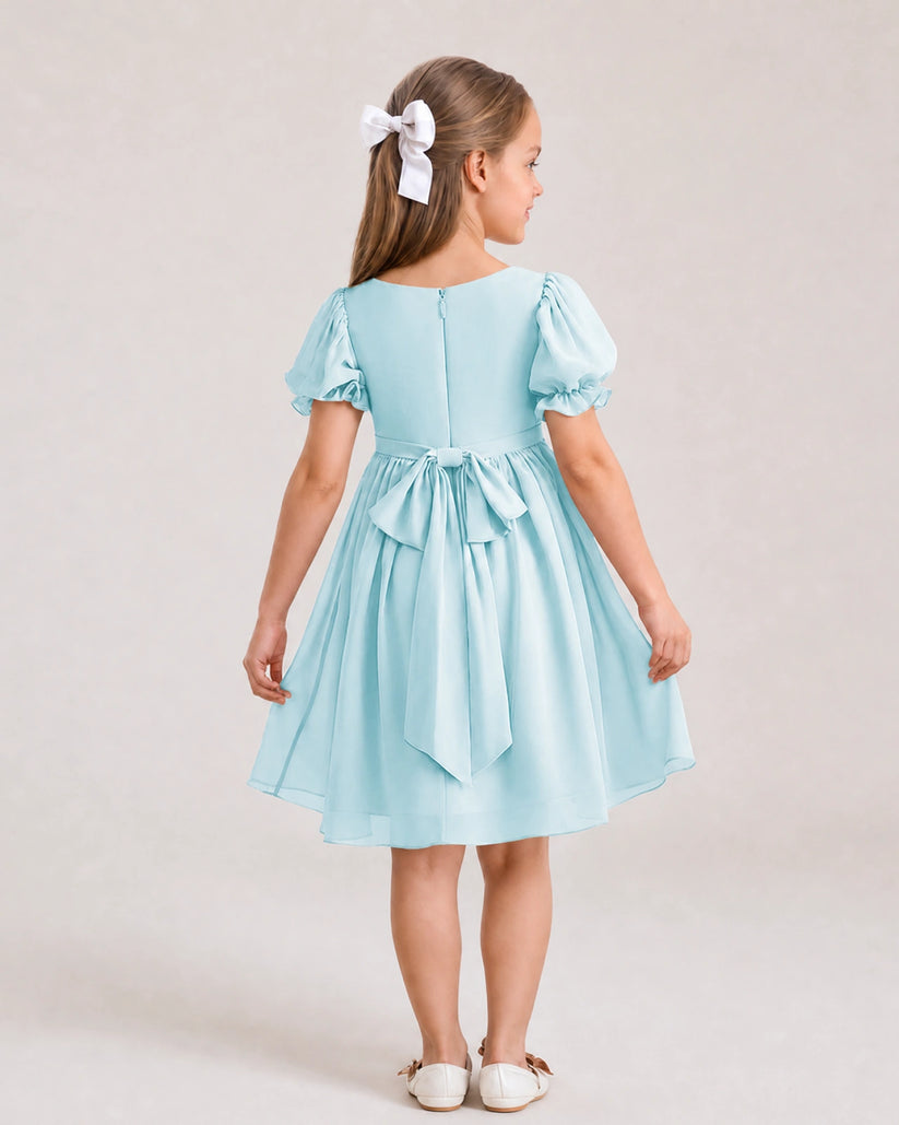 Baby Blue Chiffon A-line Flower Girl Dress Back View