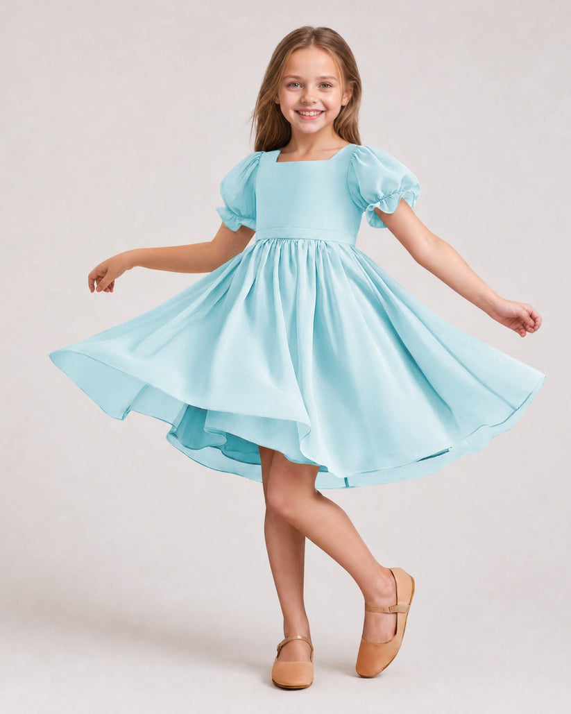 Baby Blue Chiffon A-line Flower Girl Dress Front View