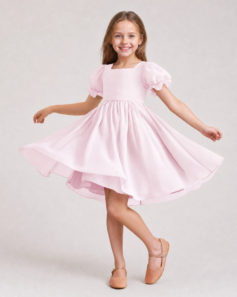 Blush Pink Chiffon A-line Flower Girl Dress Front View