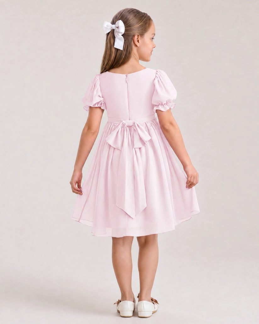 Blush Pink Chiffon A-line Flower Girl Dress Back View