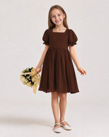 Brown Chiffon A-line Flower Girl Dress Front View