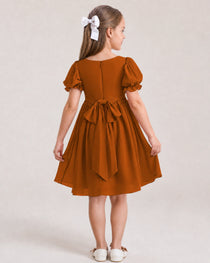 Dideyttawl Sage Green Chiffon Puff Sleeve Knee Length Flower Girl Dress Bow Back Junior Bridesmaid Dress