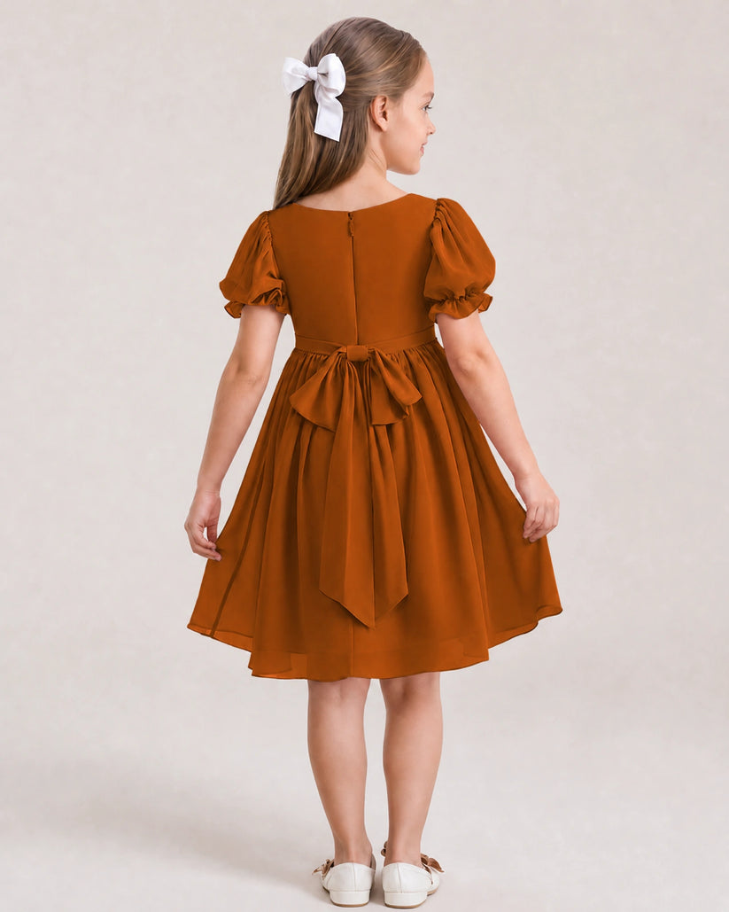 Burnt Orange Chiffon A-line Flower Girl Dress Back View