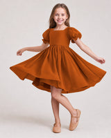 Burnt Orange Chiffon A-line Flower Girl Dress Front View