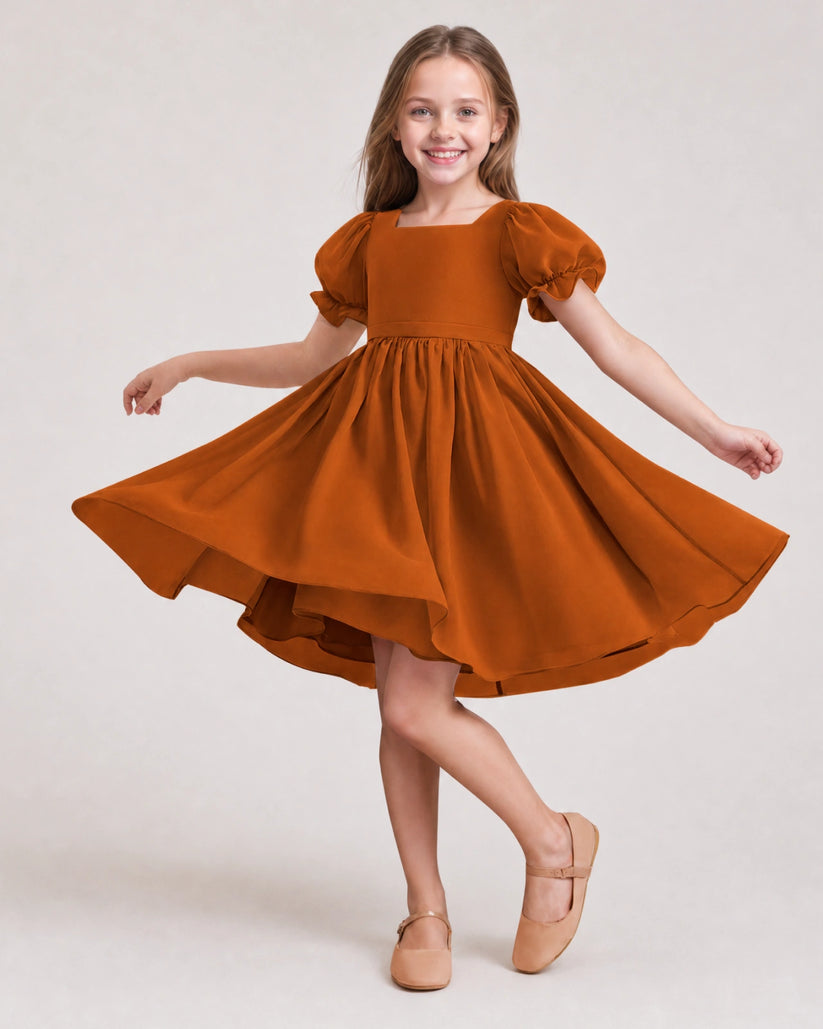 Burnt Orange Chiffon A-line Flower Girl Dress Front View
