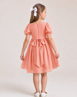 Coral Chiffon A-line Flower Girl Dress Back View