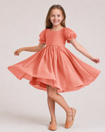 Dideyttawl Sage Green Chiffon Puff Sleeve Knee Length Flower Girl Dress Bow Back Junior Bridesmaid Dress