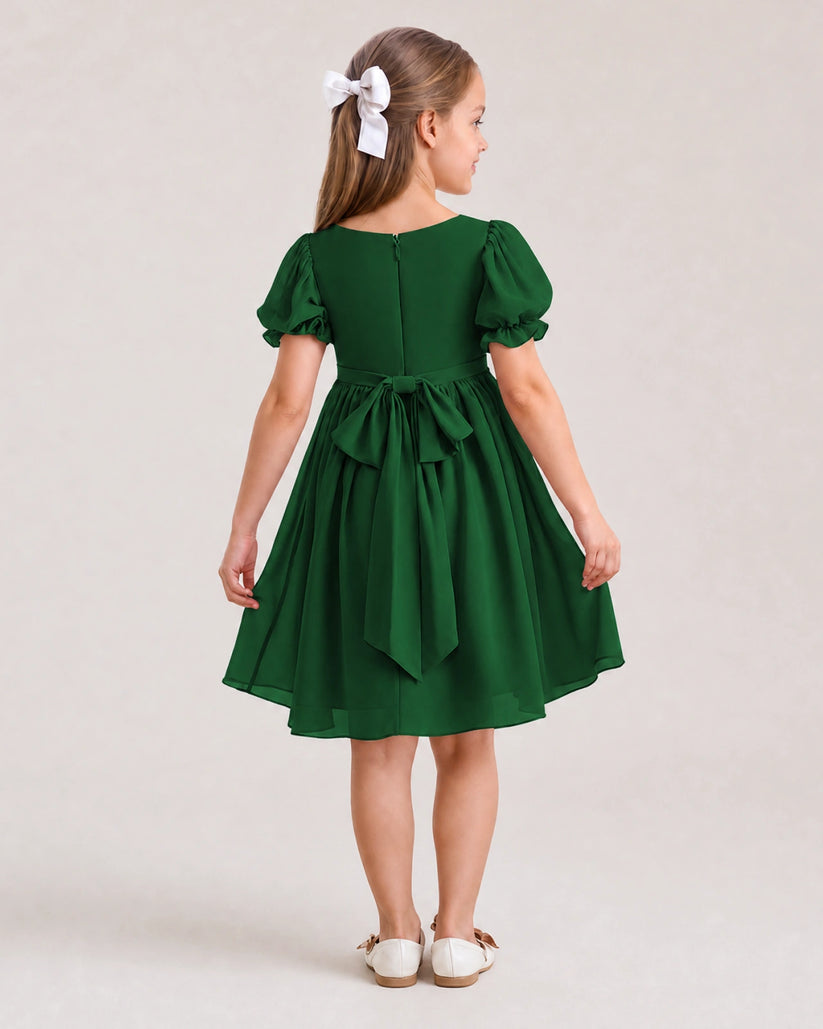 Dark Green Chiffon A-line Flower Girl Dress Back View