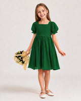 Dark Green Chiffon A-line Flower Girl Dress Front View