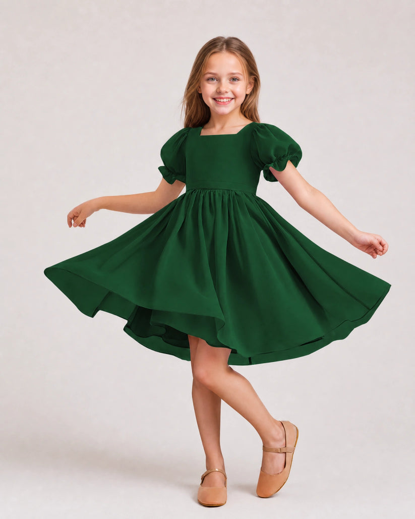 Dark Green Chiffon A-line Flower Girl Dress Front View