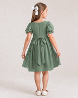 Eucalyptus Chiffon A-line Flower Girl Dress Back View