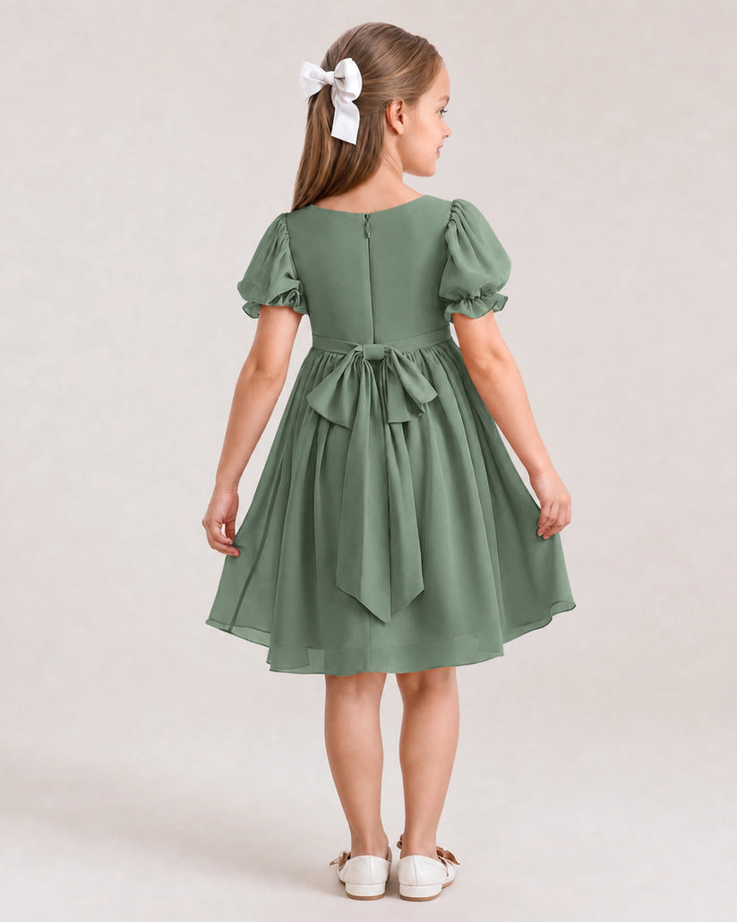 Eucalyptus Chiffon A-line Flower Girl Dress Back View