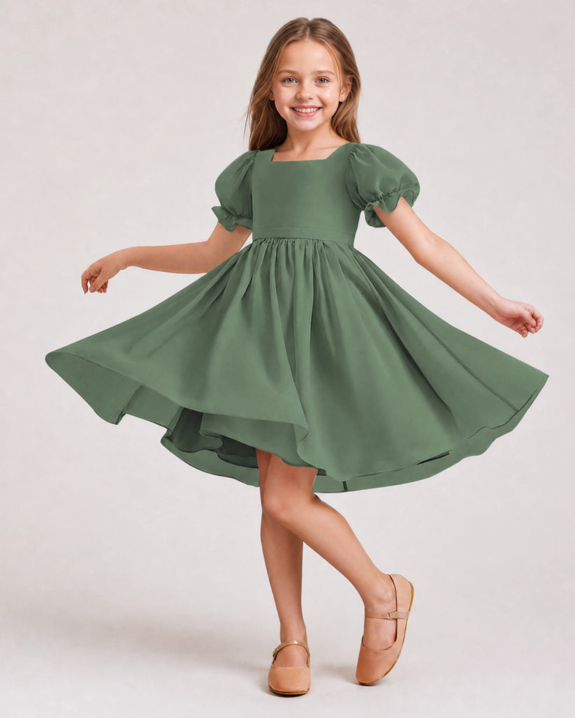 Eucalyptus Chiffon A-line Flower Girl Dress Front View