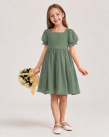 Eucalyptus Chiffon A-line Flower Girl Dress Front View