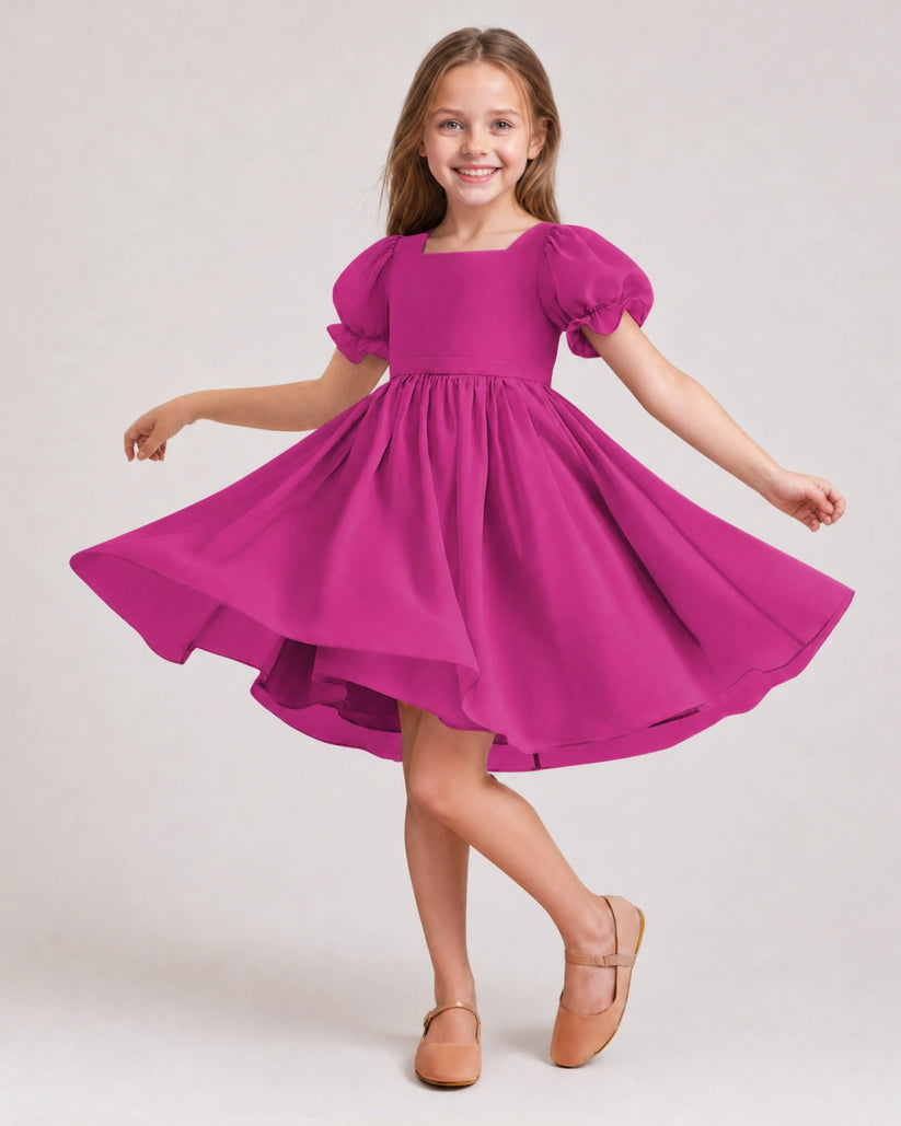 Fuchsia Chiffon A-line Flower Girl Dress Front View