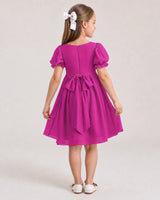 Fuchsia Chiffon A-line Flower Girl Dress Back View