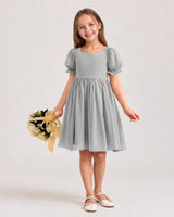Grey Chiffon A-line Flower Girl Dress Front View