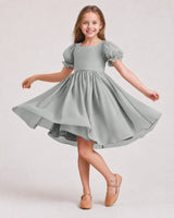 Grey Chiffon A-line Flower Girl Dress Front View