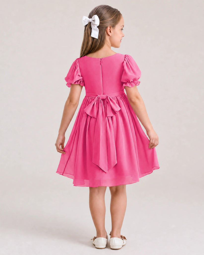 Hot Pink Chiffon A-line Flower Girl Dress Back View