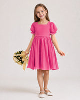 Hot Pink Chiffon A-line Flower Girl Dress Front View