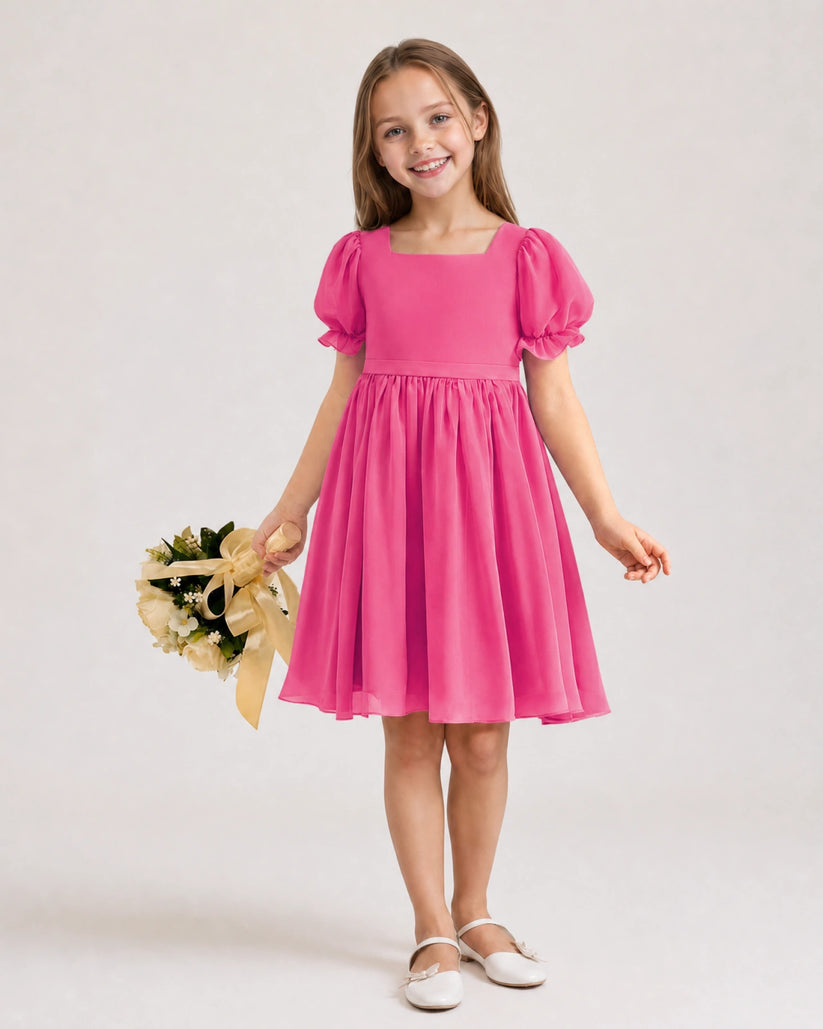 Hot Pink Chiffon A-line Flower Girl Dress Front View