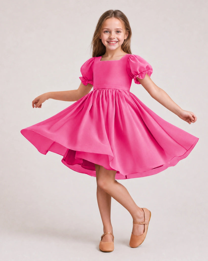 Hot Pink Chiffon A-line Flower Girl Dress Front View