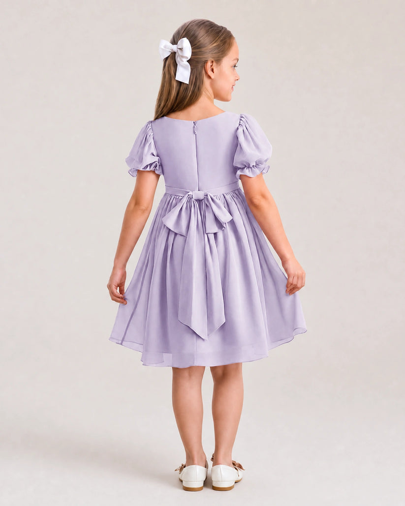 Lavender Chiffon A-line Flower Girl Dress Back View