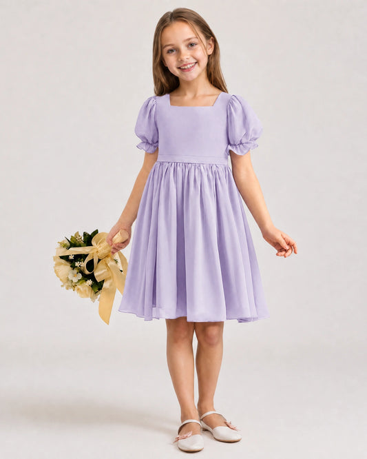 Lavender Chiffon A-line Flower Girl Dress Front View