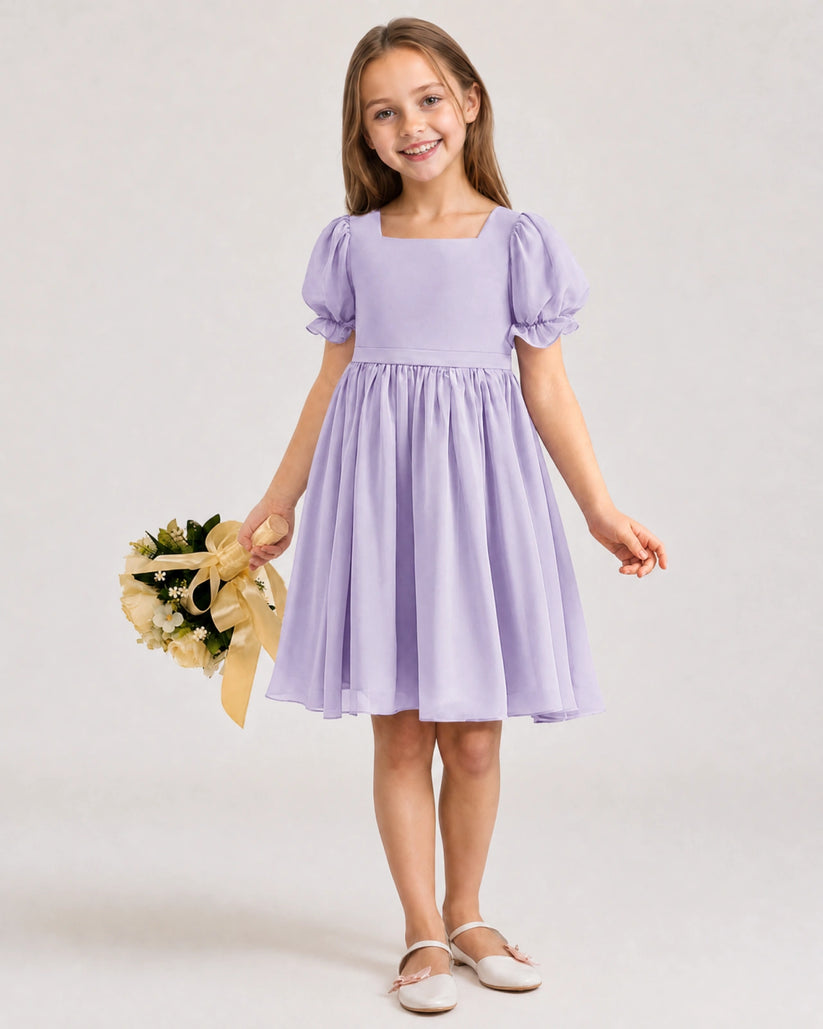 Lavender Chiffon A-line Flower Girl Dress Front View