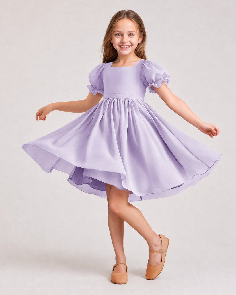 Lavender Chiffon A-line Flower Girl Dress Front View
